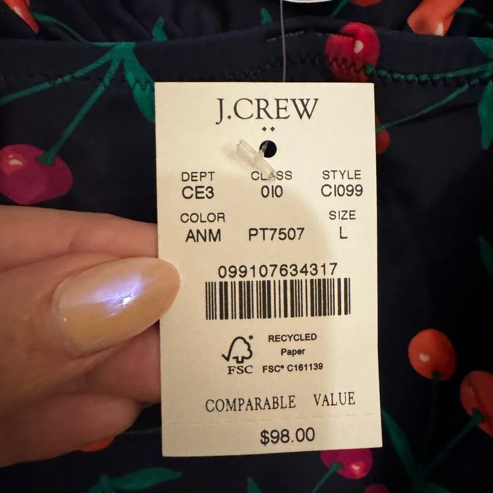 NWT J. Crew Navy Swimsuit with Cherry Print, Lg - Picture 10 of 11